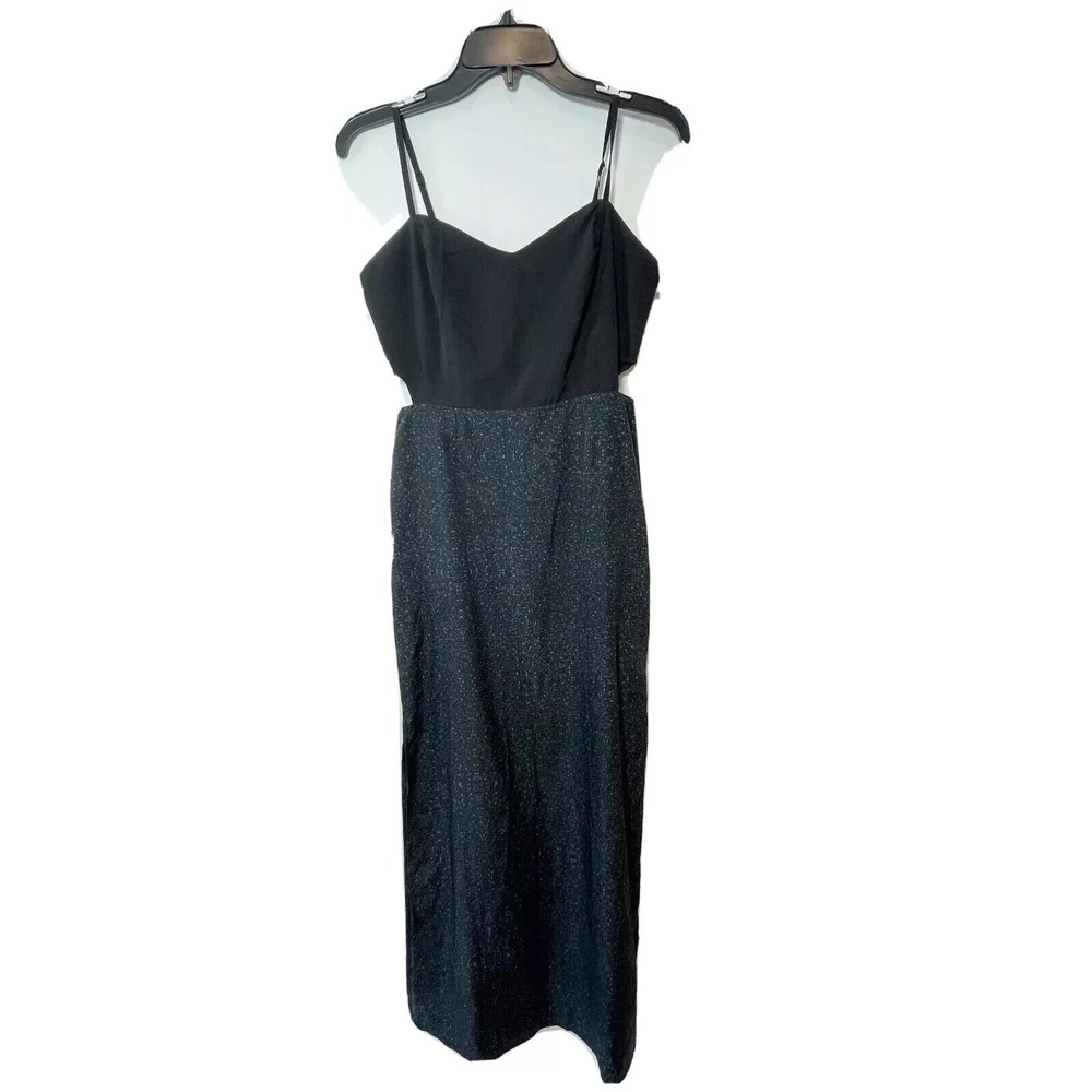 Hurley Spaghetti Strap Cut Out Pencil Dress Womens Medium Black Side Slit Zipper